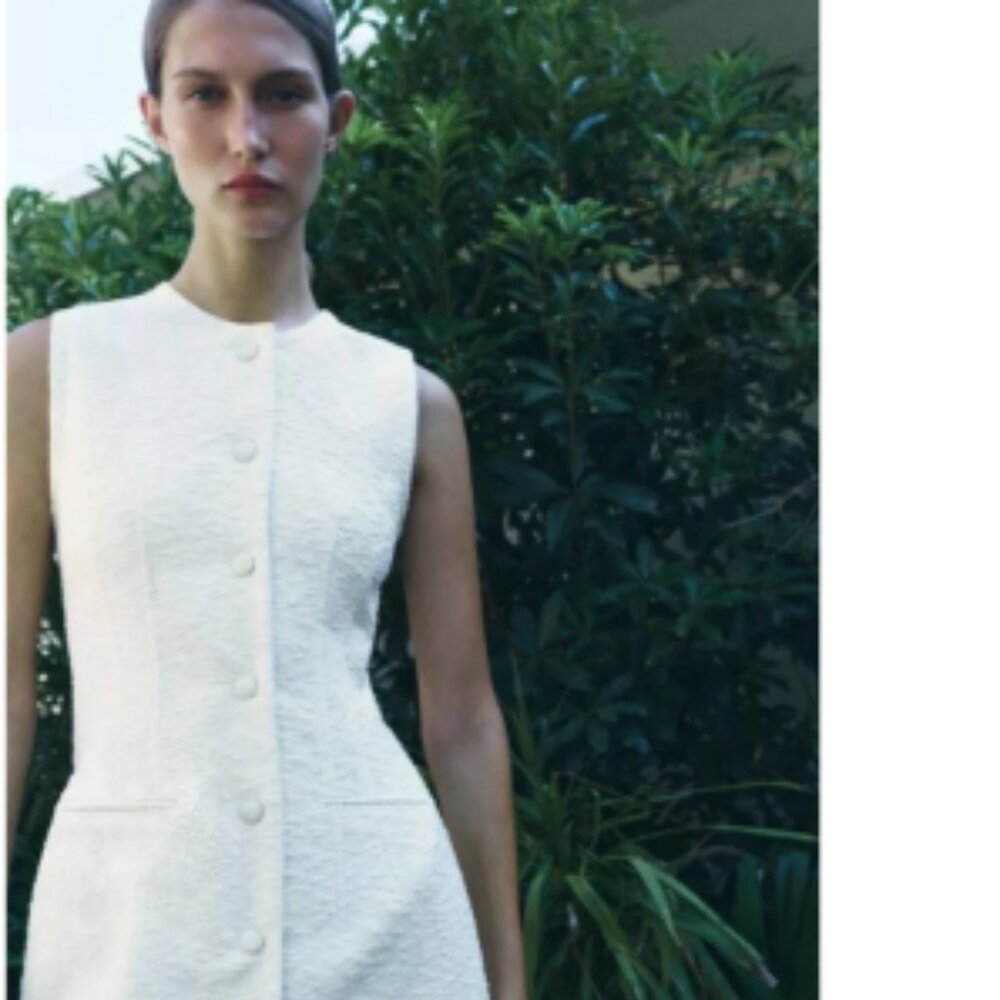 Zara ZW Collection Textured Shift Straight Dress in Ecru NWT